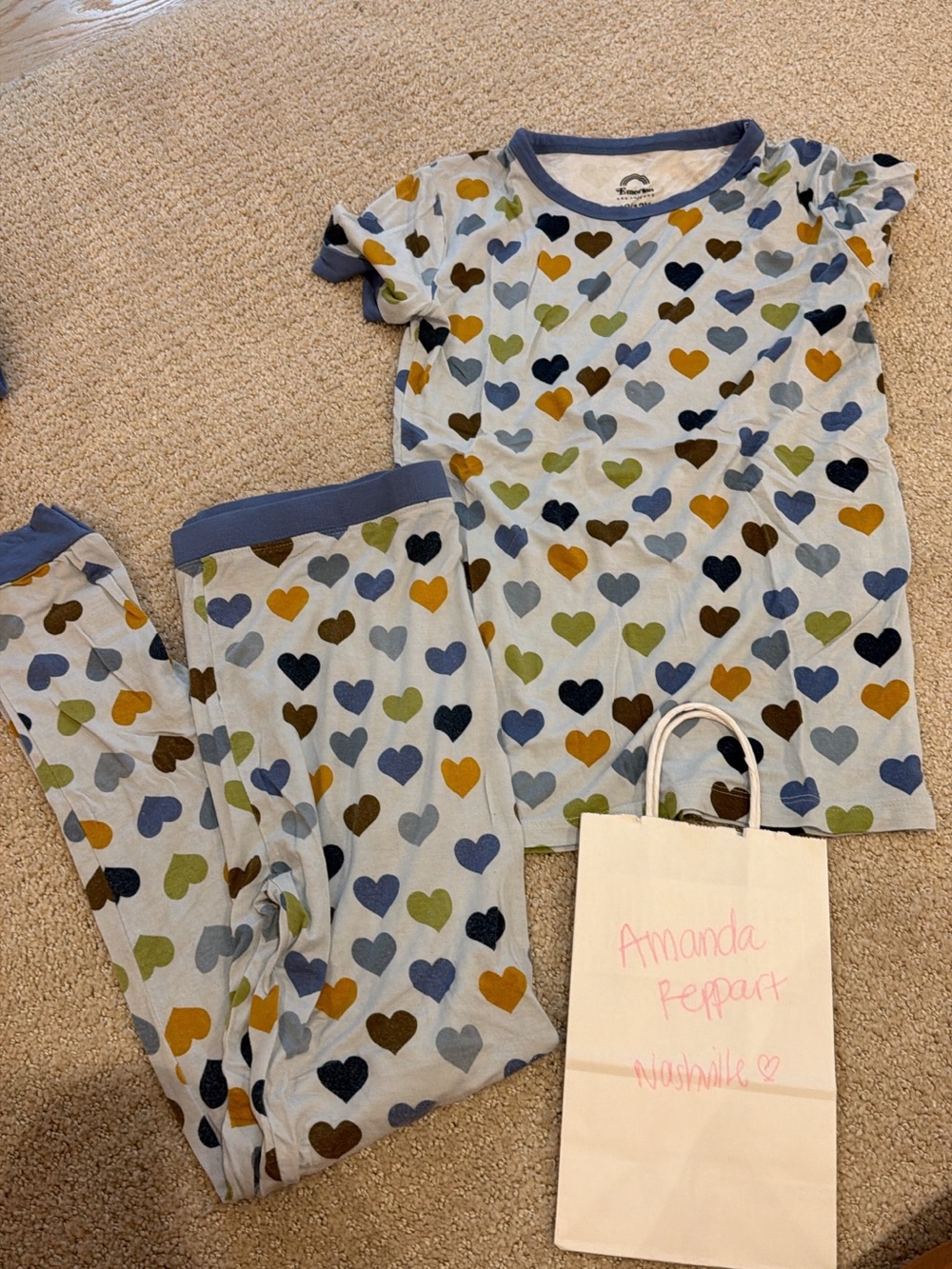 Kids bamboo Heart-Print Pajama Set - Blue Multi